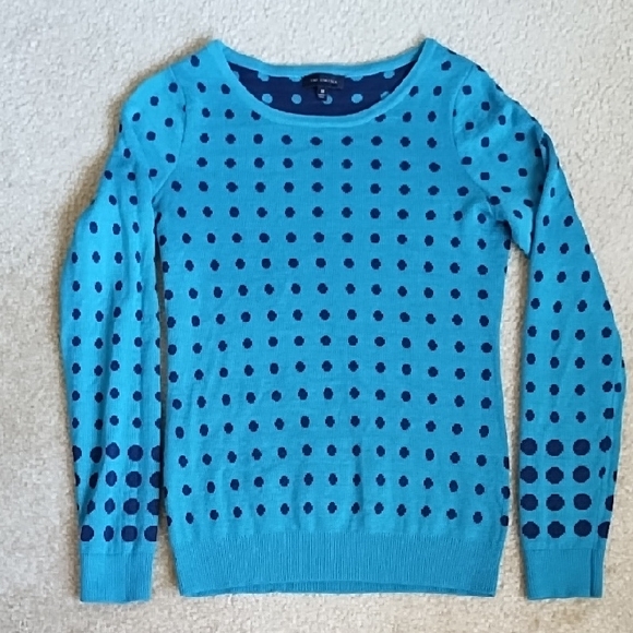 The Limited Sweaters - The Limited Polka Dot Sweater Preppy Long Sleeve Crew Neck Teal Blue Women's XS